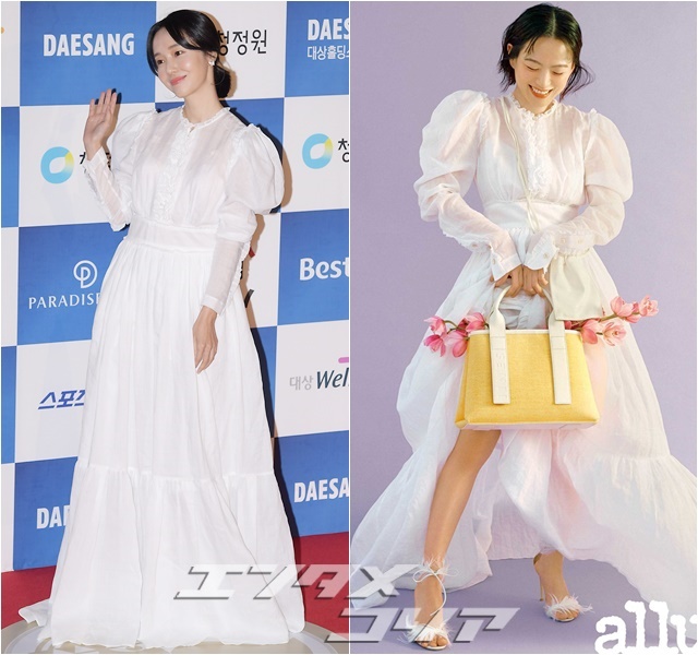 Lee Jung-hyun, Chun Woo-hee Stunning in White Sheer Long Dress