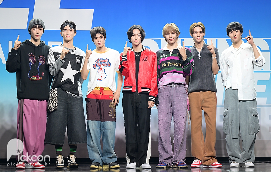 Boy band Riize pose at a press event for their debut album in Seoul on Monday.